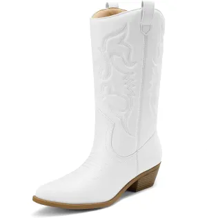 DREAM PAIRS Women's Cowboy Boots Pull On Cowgirl Boots Mid Calf Western Boots