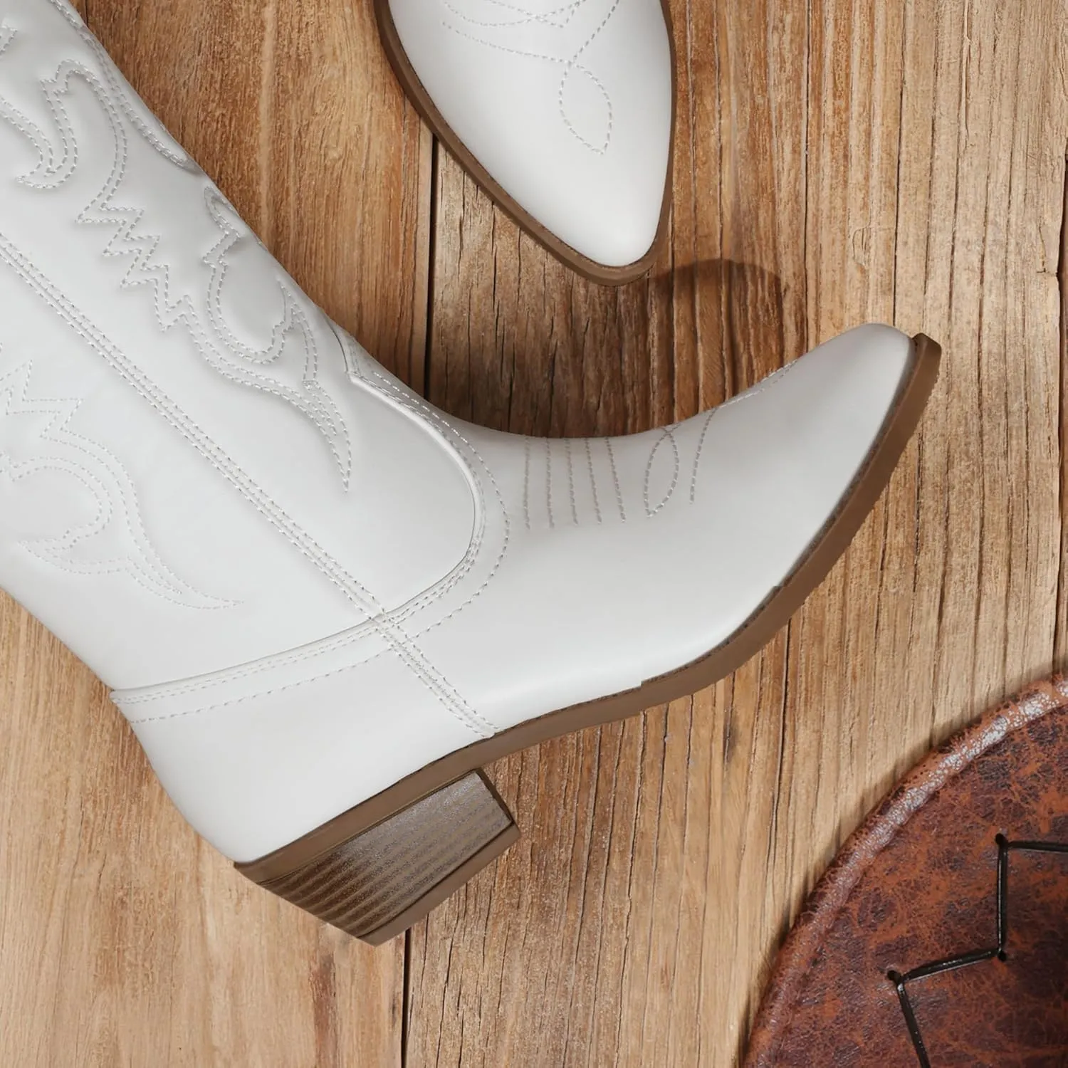DREAM PAIRS Women's Cowboy Boots Pull On Cowgirl Boots Mid Calf Western Boots