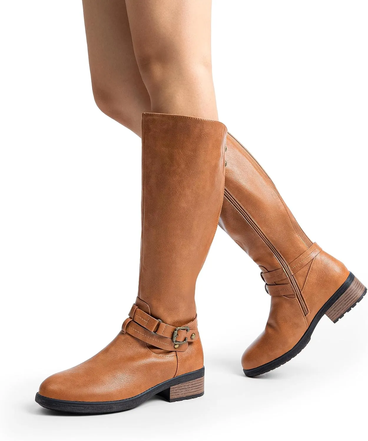 DREAM PAIRS Women's Knee High Boots, Buckle Riding Boots