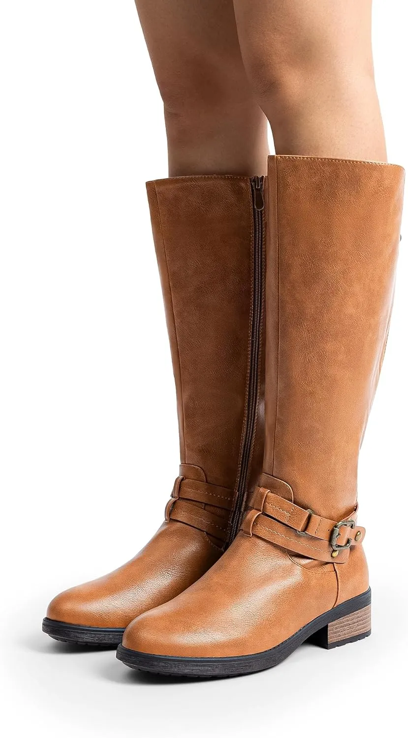 DREAM PAIRS Women's Knee High Boots, Buckle Riding Boots