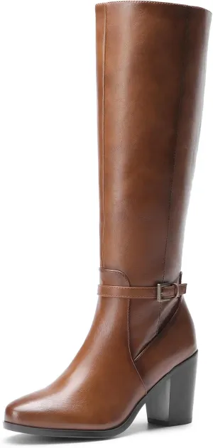 DREAM PAIRS Women's Knee-High Boots Comfortable Chunky Block Heel Riding Boots Fall Boots Pointed Toe Side Zipper Suede Tall Boots
