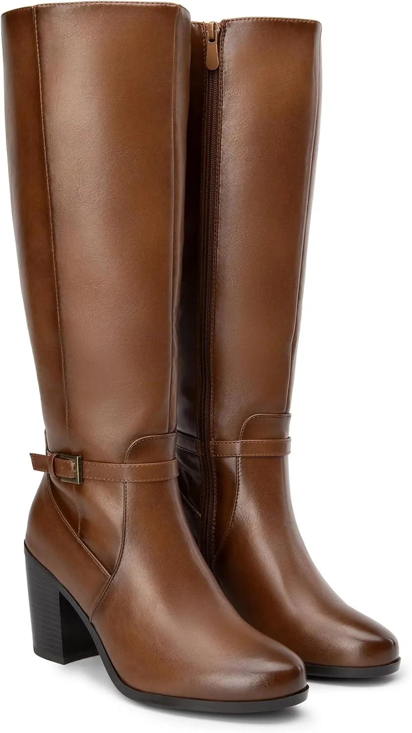 DREAM PAIRS Women's Knee-High Boots Comfortable Chunky Block Heel Riding Boots Fall Boots Pointed Toe Side Zipper Suede Tall Boots