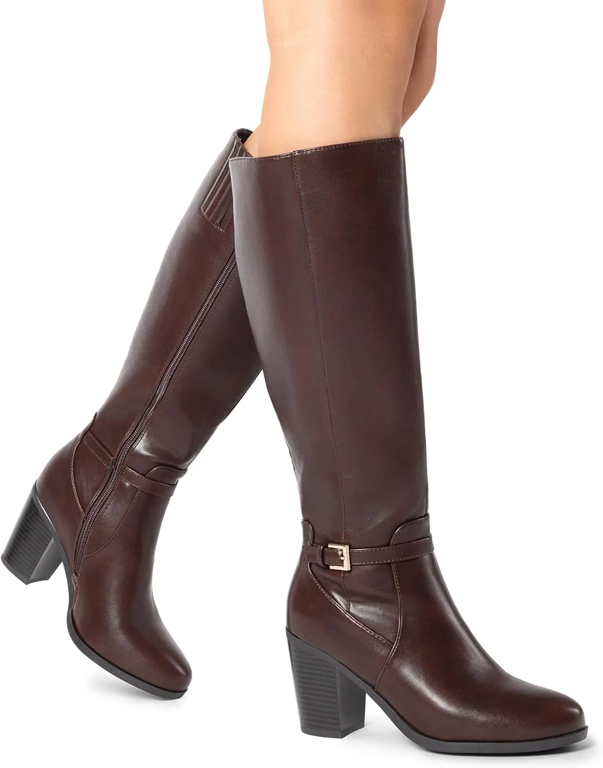 DREAM PAIRS Women's Knee-High Boots Comfortable Chunky Block Heel Riding Boots Fall Boots Pointed Toe Side Zipper Suede Tall Boots