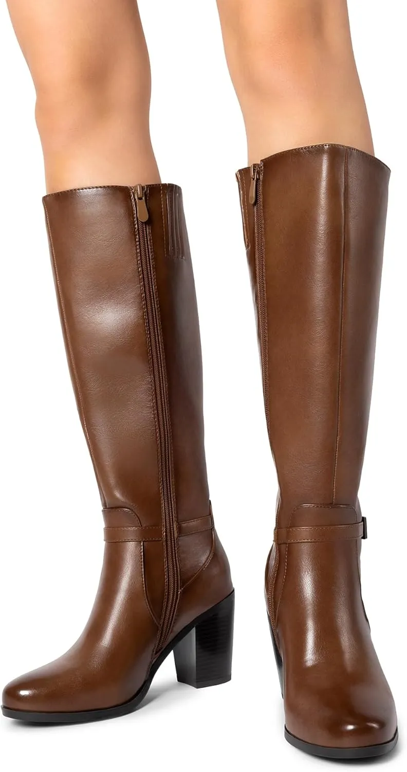 DREAM PAIRS Women's Knee-High Boots Comfortable Chunky Block Heel Riding Boots Fall Boots Pointed Toe Side Zipper Suede Tall Boots
