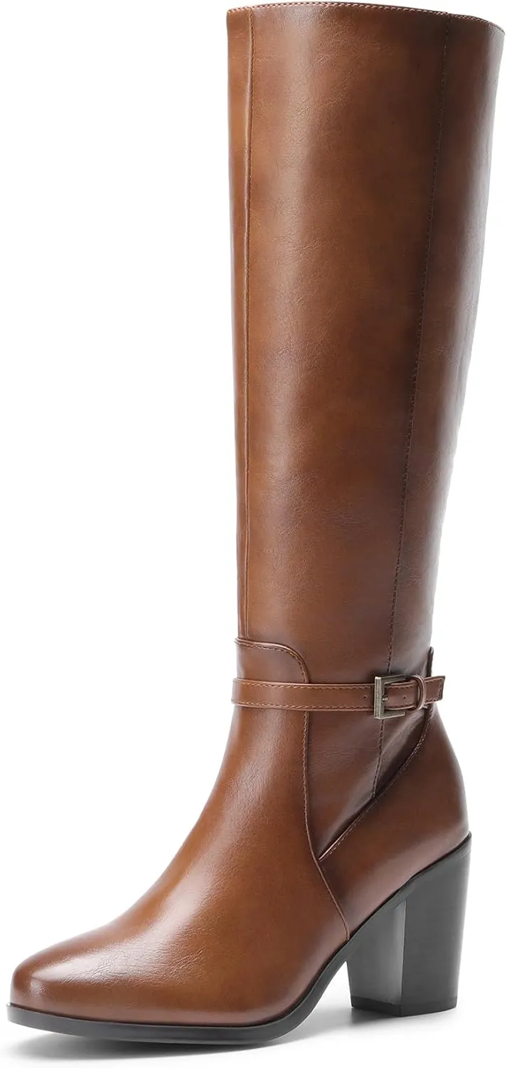 DREAM PAIRS Women's Knee-High Boots Comfortable Chunky Block Heel Riding Boots Fall Boots Pointed Toe Side Zipper Suede Tall Boots