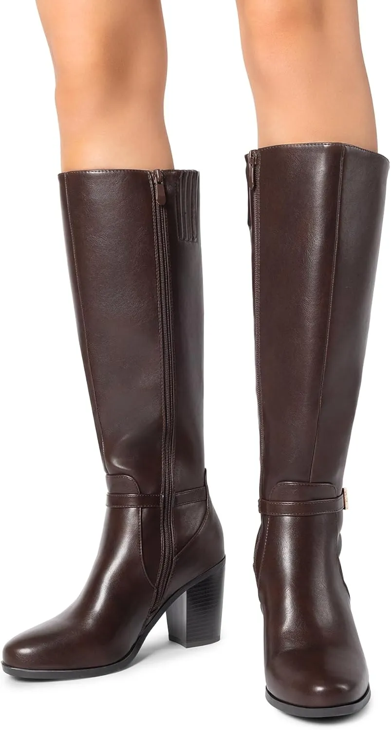 DREAM PAIRS Women's Knee-High Boots Comfortable Chunky Block Heel Riding Boots Fall Boots Pointed Toe Side Zipper Suede Tall Boots