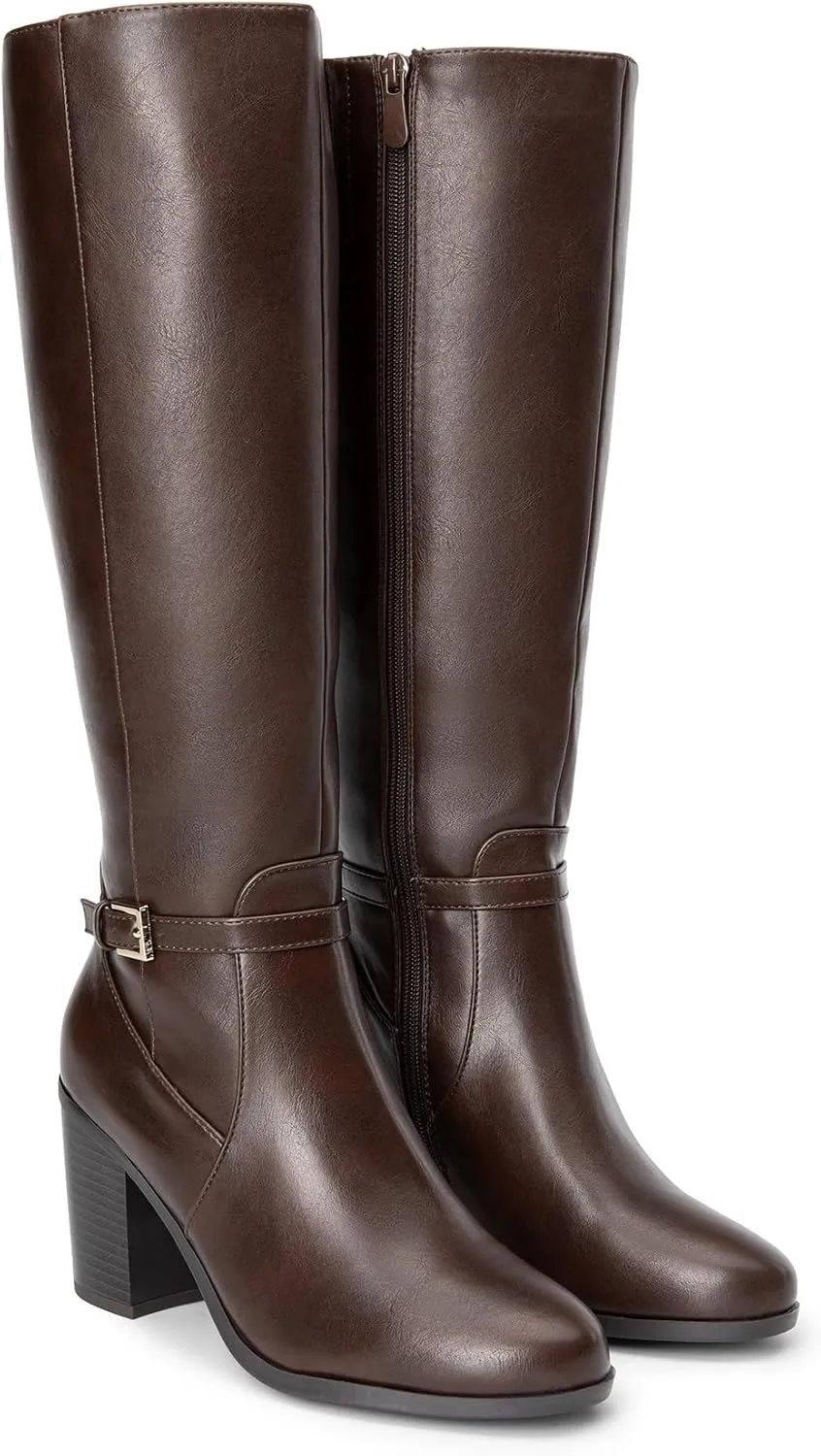 DREAM PAIRS Women's Knee-High Boots Comfortable Chunky Block Heel Riding Boots Fall Boots Pointed Toe Side Zipper Suede Tall Boots