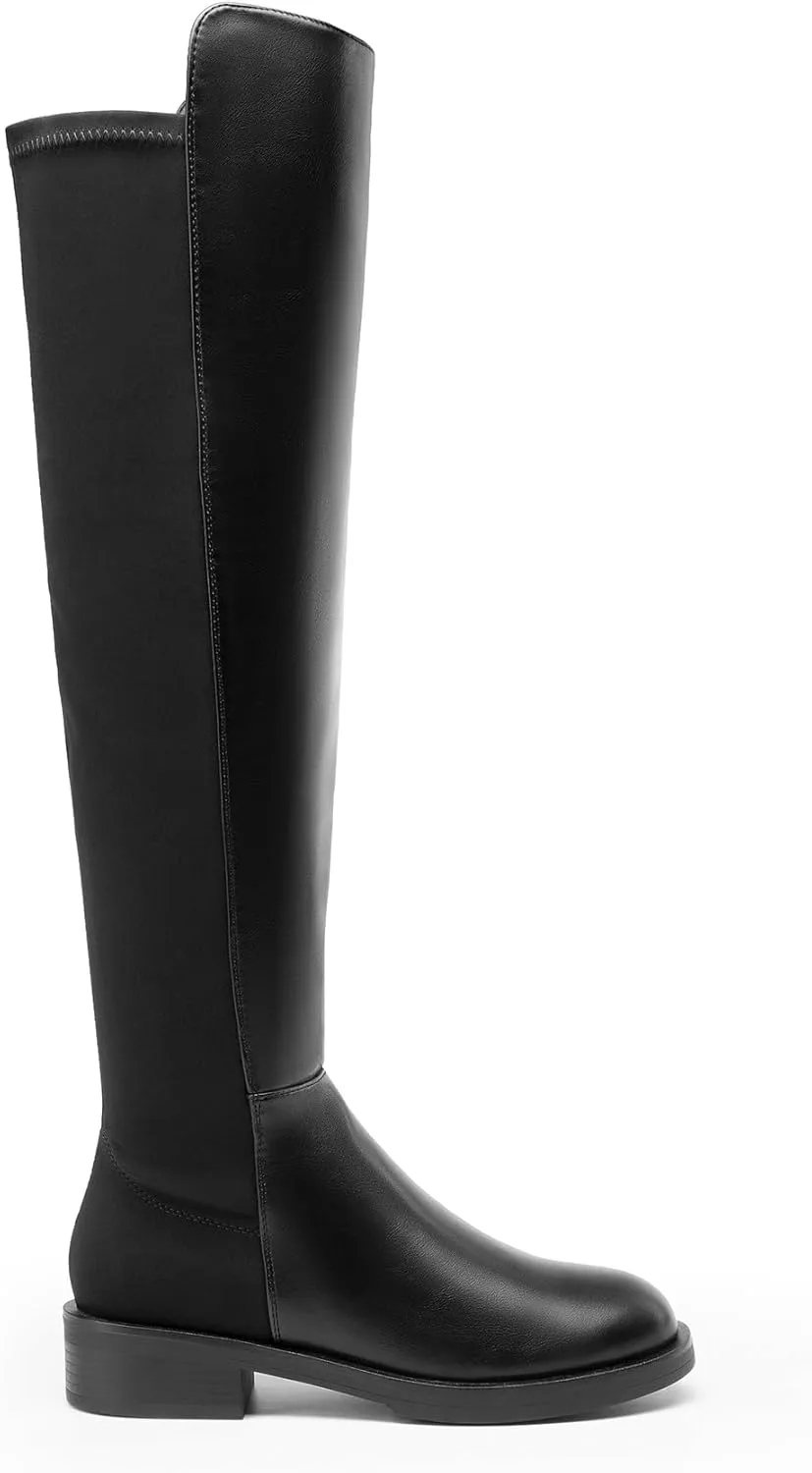 DREAM PAIRS Women's Knee High Boots, Comfortable Thigh High Daily Low Flat Heel Boots, SDOB2409W