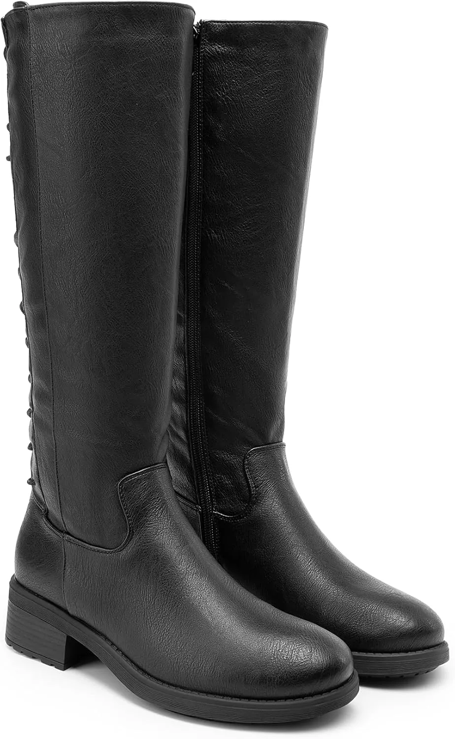 DREAM PAIRS Women's Lace Up Back Knee High Fashion Boots Low Block Heel Riding Boots Round Toe Side Zipper Fall Boots