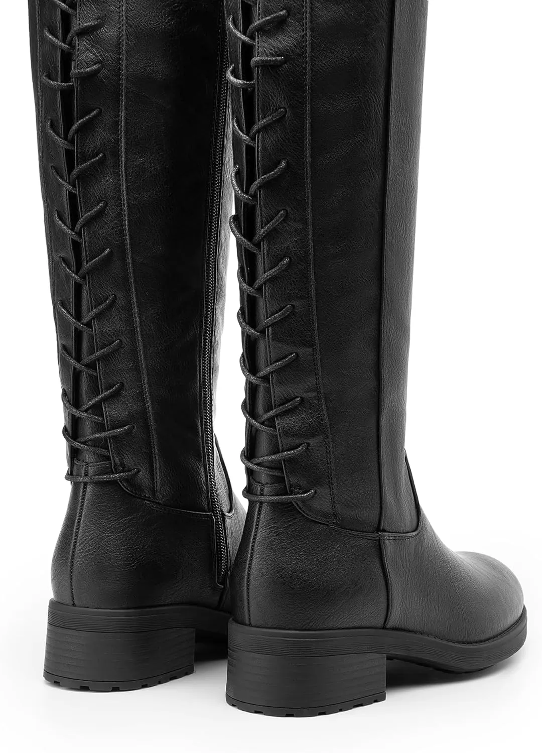 DREAM PAIRS Women's Lace Up Back Knee High Fashion Boots Low Block Heel Riding Boots Round Toe Side Zipper Fall Boots