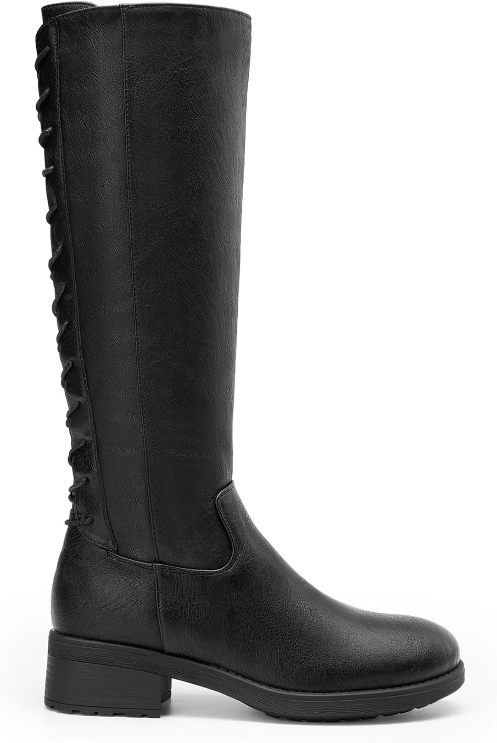 DREAM PAIRS Women's Lace Up Back Knee High Fashion Boots Low Block Heel Riding Boots Round Toe Side Zipper Fall Boots