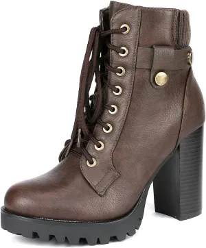 DREAM PAIRS Women's Lace up Combat Ankle Boots High Chunky Heel Fashion Heeled Booties Shoes