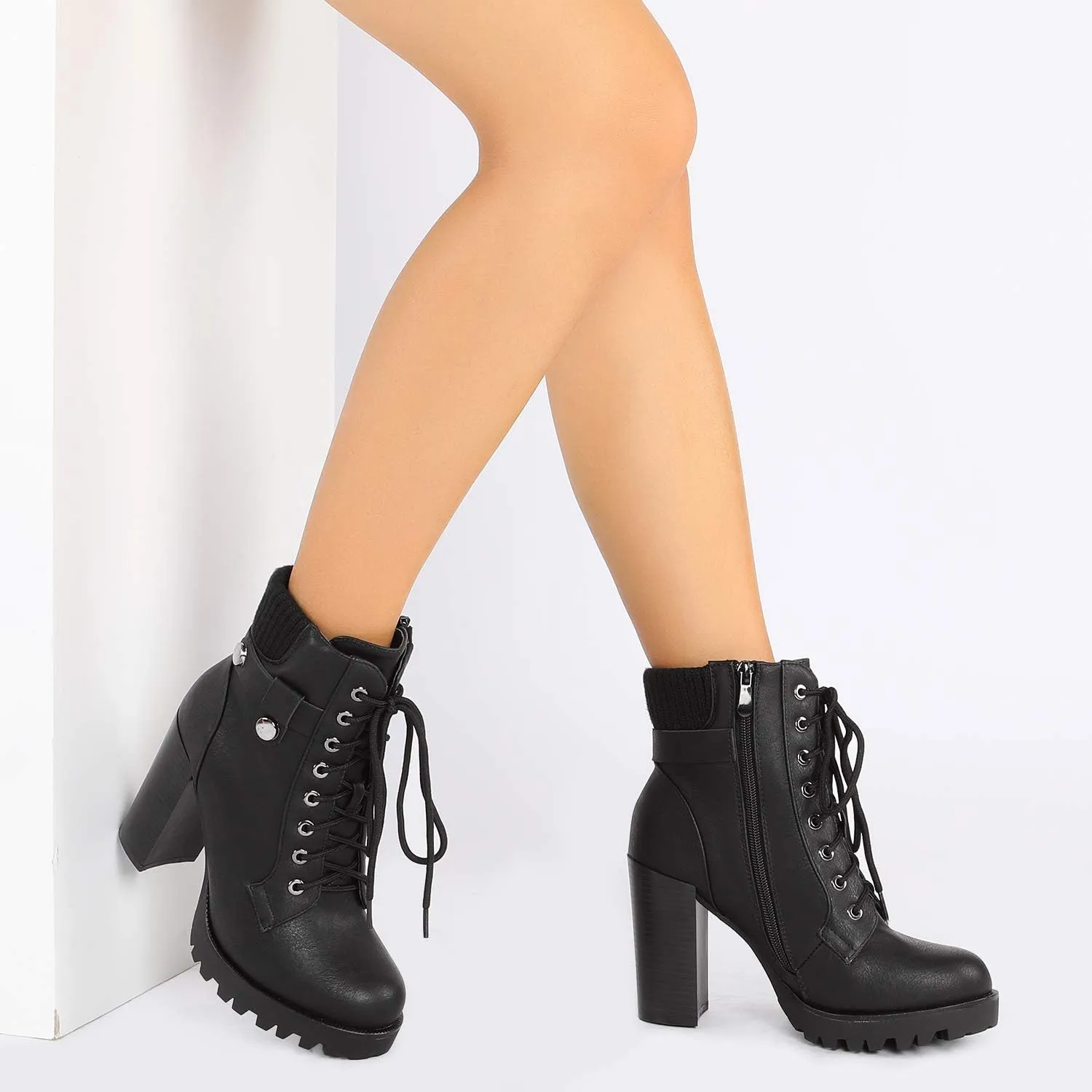 DREAM PAIRS Women's Lace up Combat Ankle Boots High Chunky Heel Fashion Heeled Booties Shoes