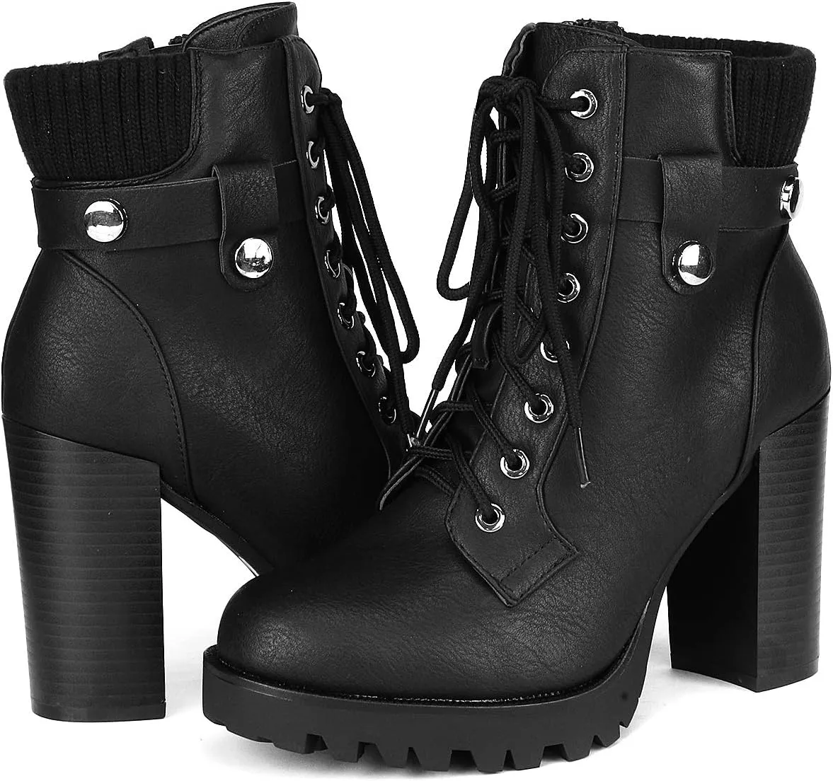 DREAM PAIRS Women's Lace up Combat Ankle Boots High Chunky Heel Fashion Heeled Booties Shoes