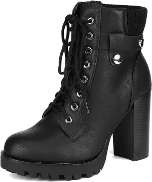 DREAM PAIRS Women's Lace up Combat Ankle Boots High Chunky Heel Fashion Heeled Booties Shoes