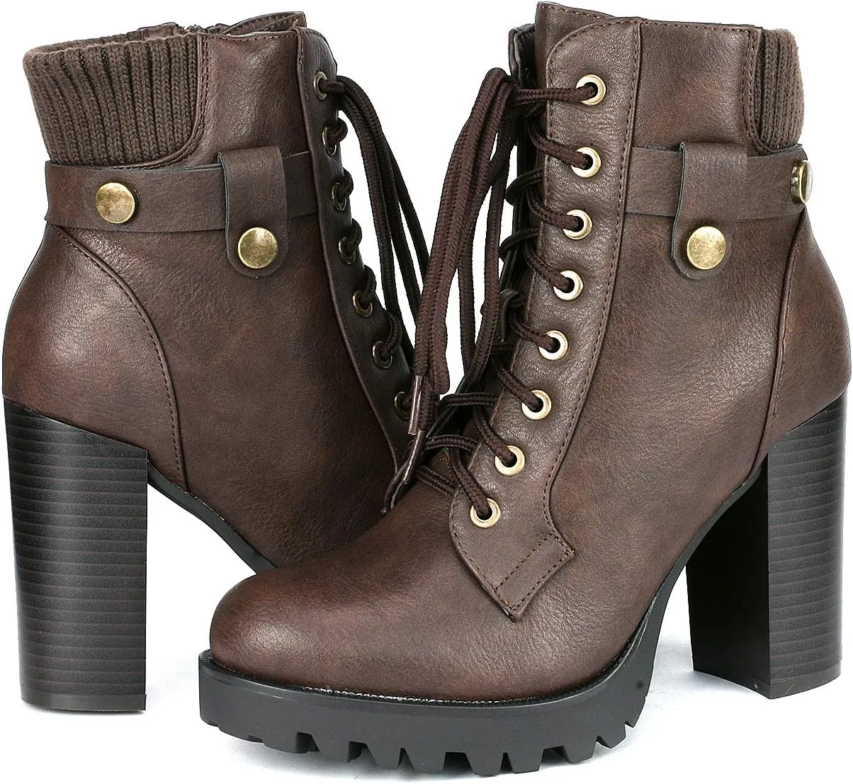 DREAM PAIRS Women's Lace up Combat Ankle Boots High Chunky Heel Fashion Heeled Booties Shoes