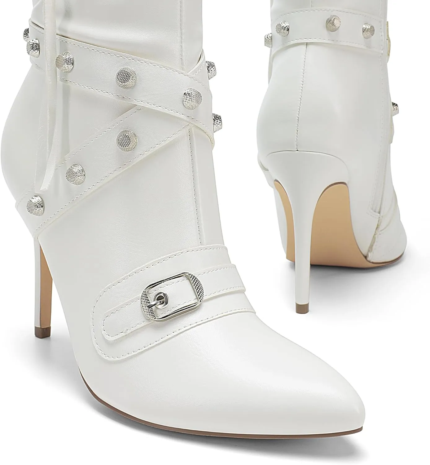 DREAM PAIRS Women's Metallic Stiletto Heeled Knee High Boots Sexy Fashion Pointed Toe Dress Boots with Stud and Zipper Tassel