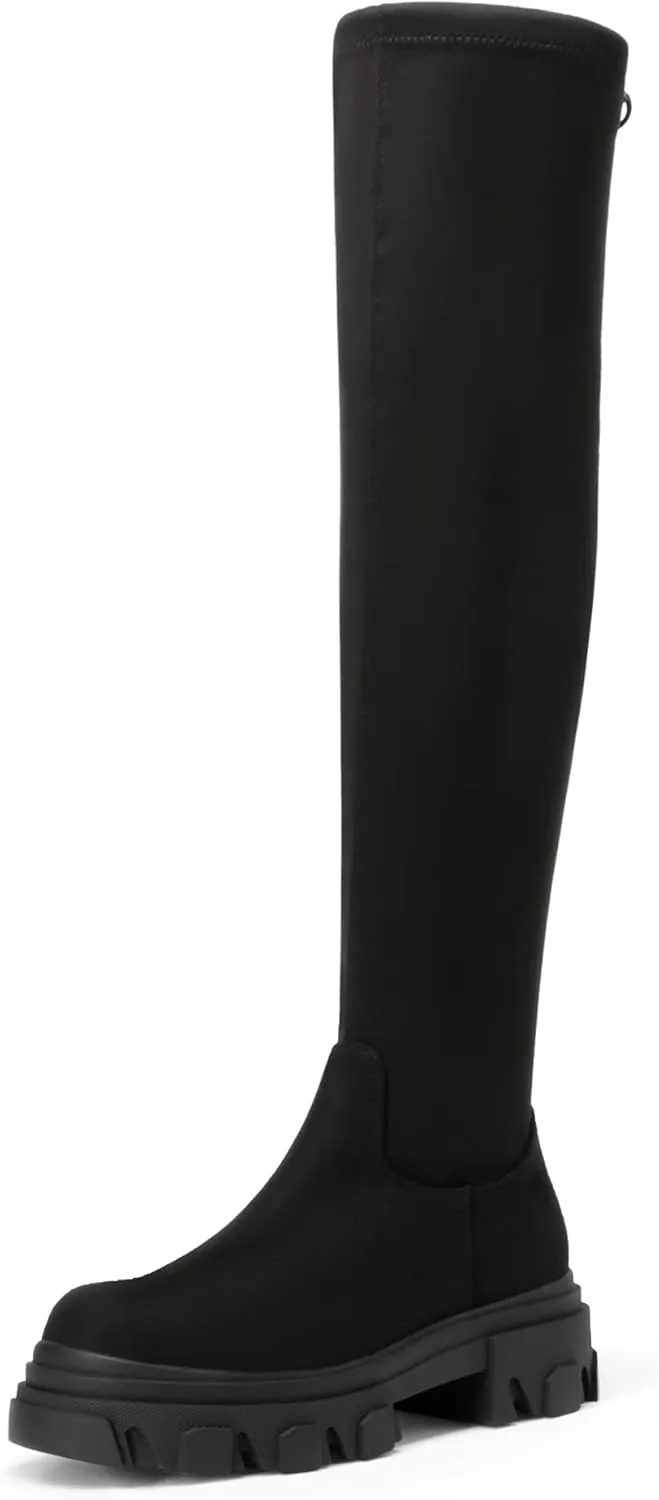 DREAM PAIRS Women's Over The Knee Platform Thigh High Boots Long Stretch Soft Chunky Lug Sole Fall Boots