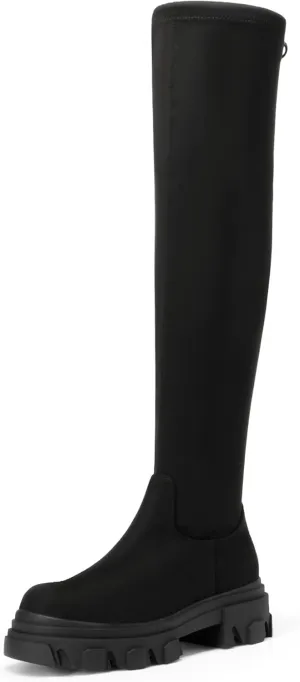 DREAM PAIRS Women's Over The Knee Platform Thigh High Boots Long Stretch Soft Chunky Lug Sole Fall Boots