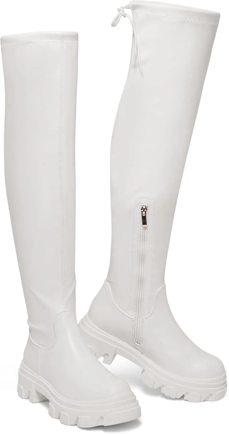 DREAM PAIRS Women's Over The Knee Platform Thigh High Boots Long Stretch Soft Chunky Lug Sole Fall Boots