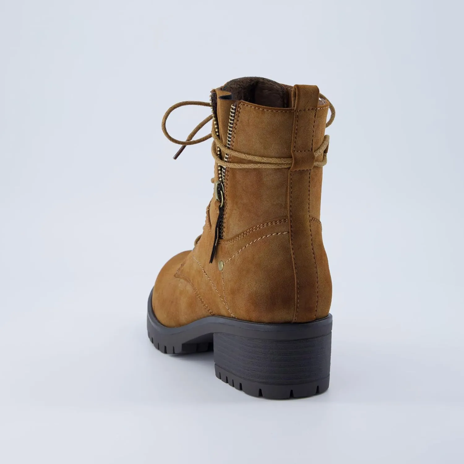 Dunes Women's Kobe Heeled Combat Boots – Lace-Up with Side Zipper, Memory Foam Insoles, Faux Fur Lining, Vegan Nubuck Leather, Wide Widths Available