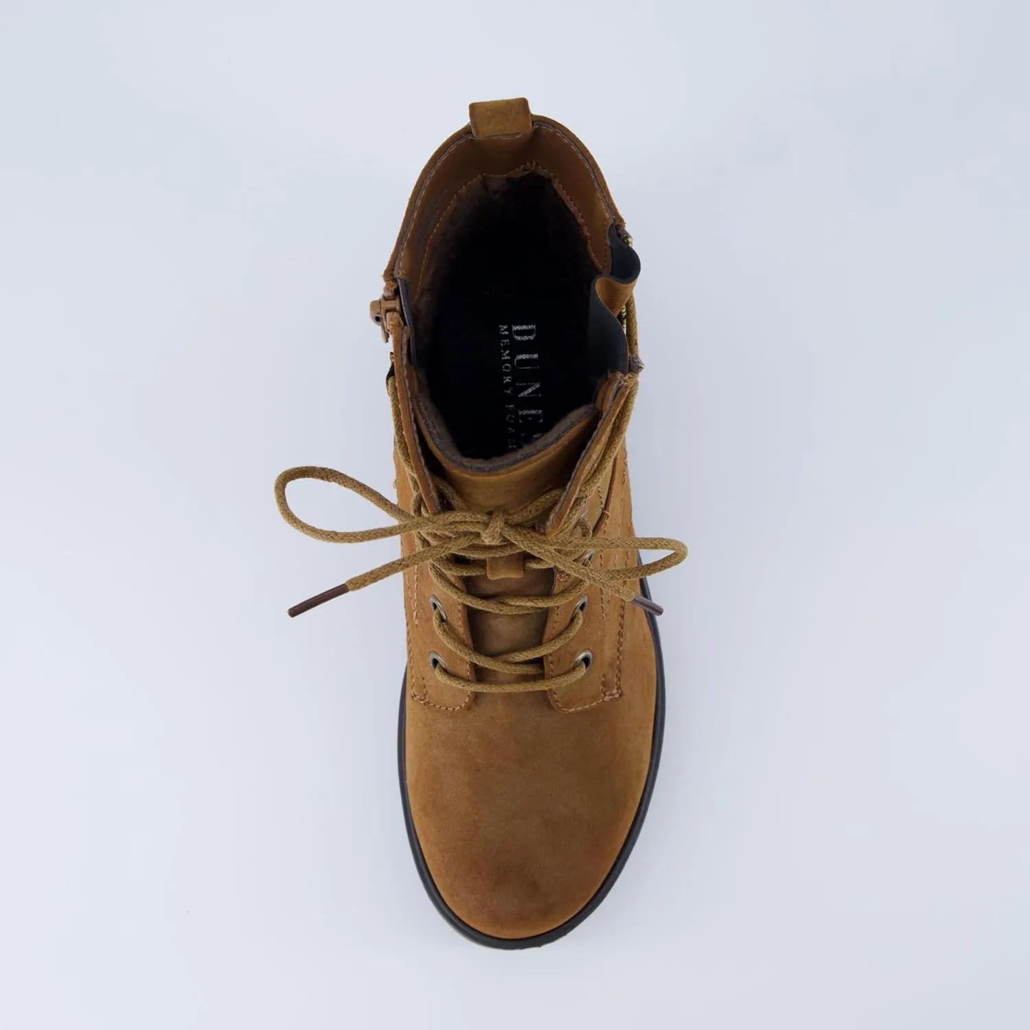 Dunes Women's Kobe Heeled Combat Boots – Lace-Up with Side Zipper, Memory Foam Insoles, Faux Fur Lining, Vegan Nubuck Leather, Wide Widths Available