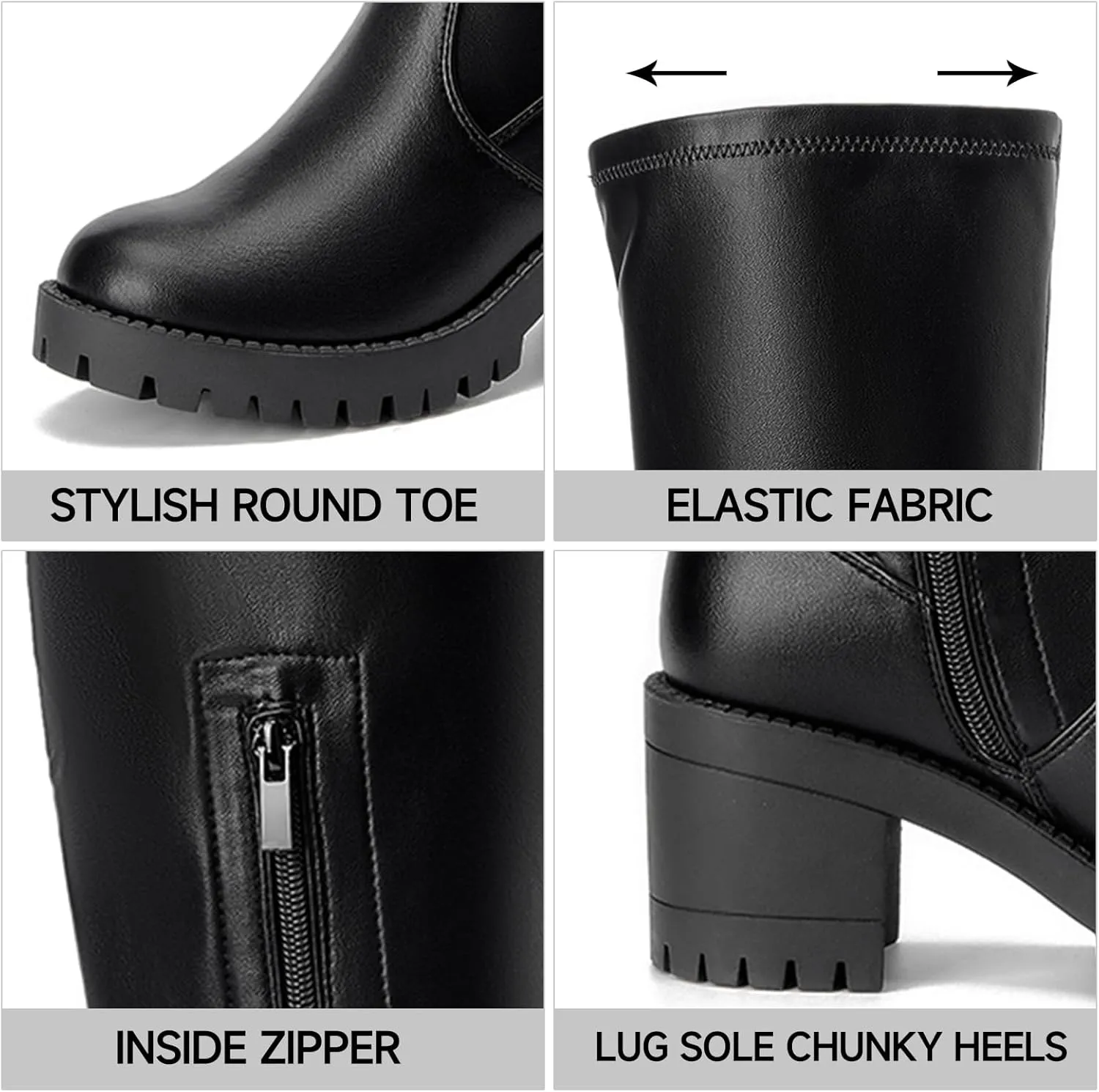 EETTARO Women's Over The Knee Boot Fashion Stretch Thigh High Boots Chunky Heel Tall Long Side Zip Boots