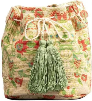 Ethnic Tote Handbag for Women Canvas Bohemian Shoulder Bag Bucket Retro Crossbody with Tassels Multicolor Hobo Drawstring
