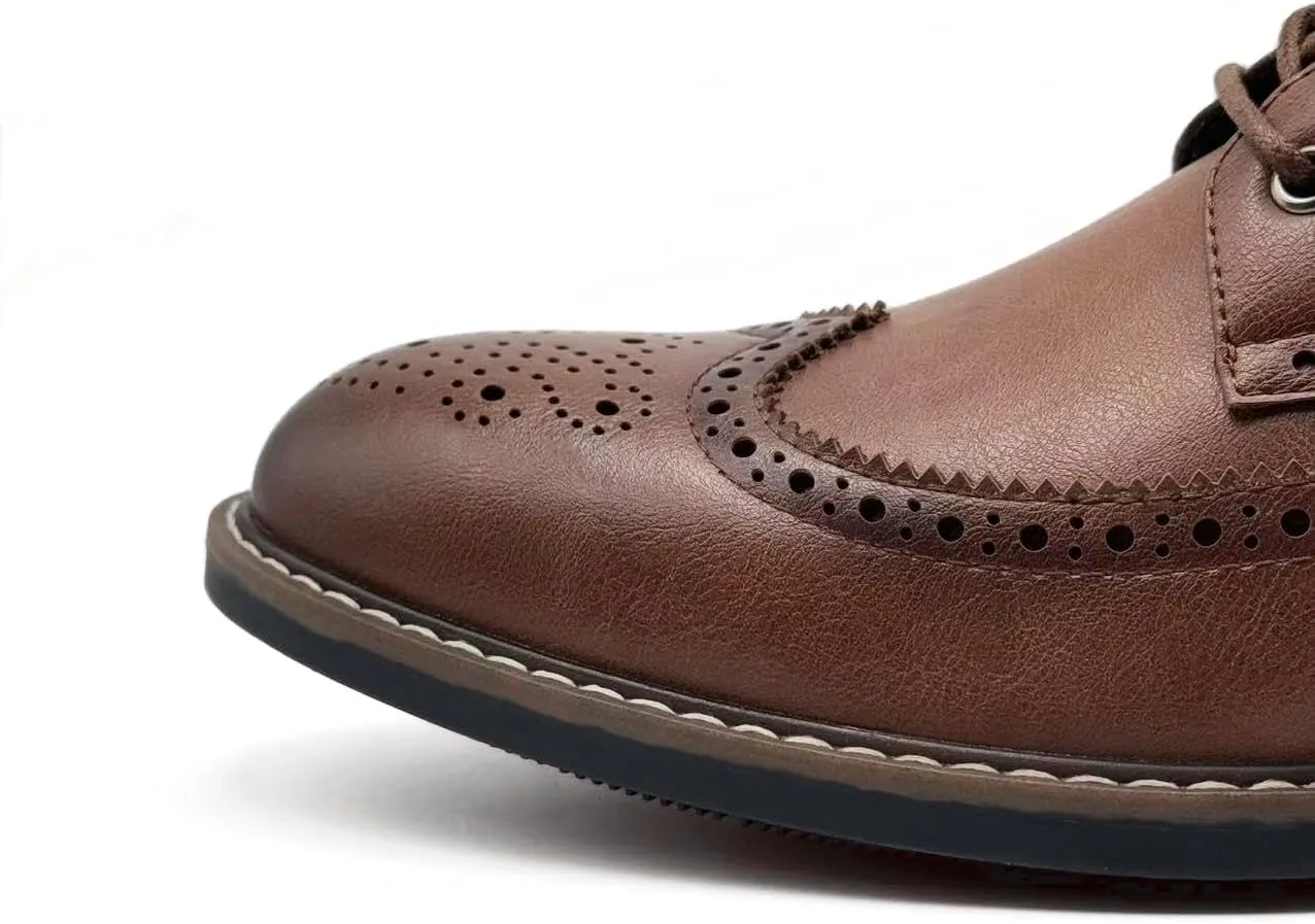 Finishing & Sewing Men's Wingtip Toe Boots, Classic Brogue Style, Oxford Lace Up Dress Shoes