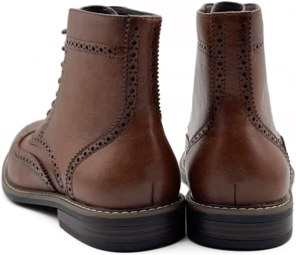Finishing & Sewing Men's Wingtip Toe Boots, Classic Brogue Style, Oxford Lace Up Dress Shoes