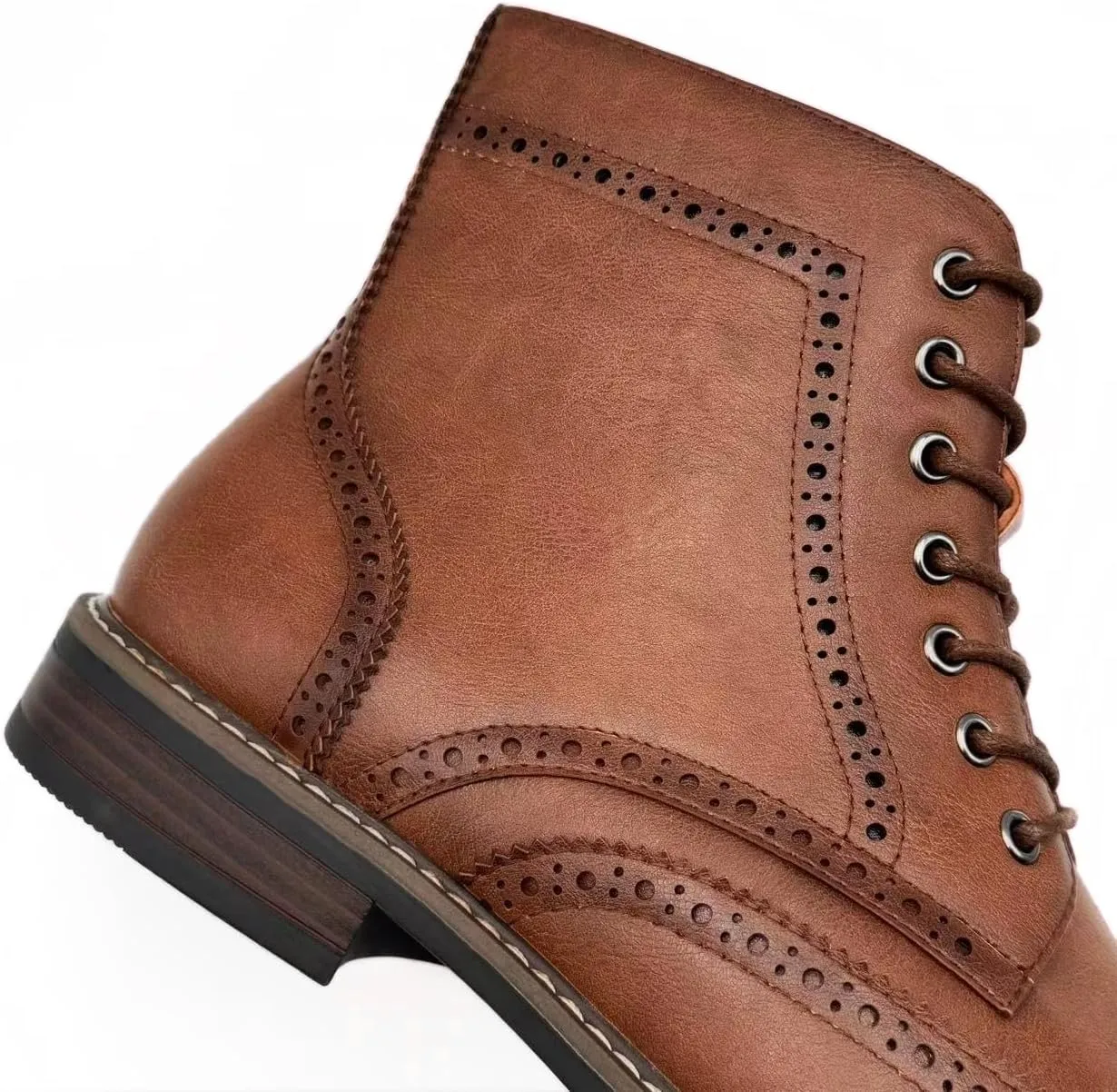 Finishing & Sewing Men's Wingtip Toe Boots, Classic Brogue Style, Oxford Lace Up Dress Shoes