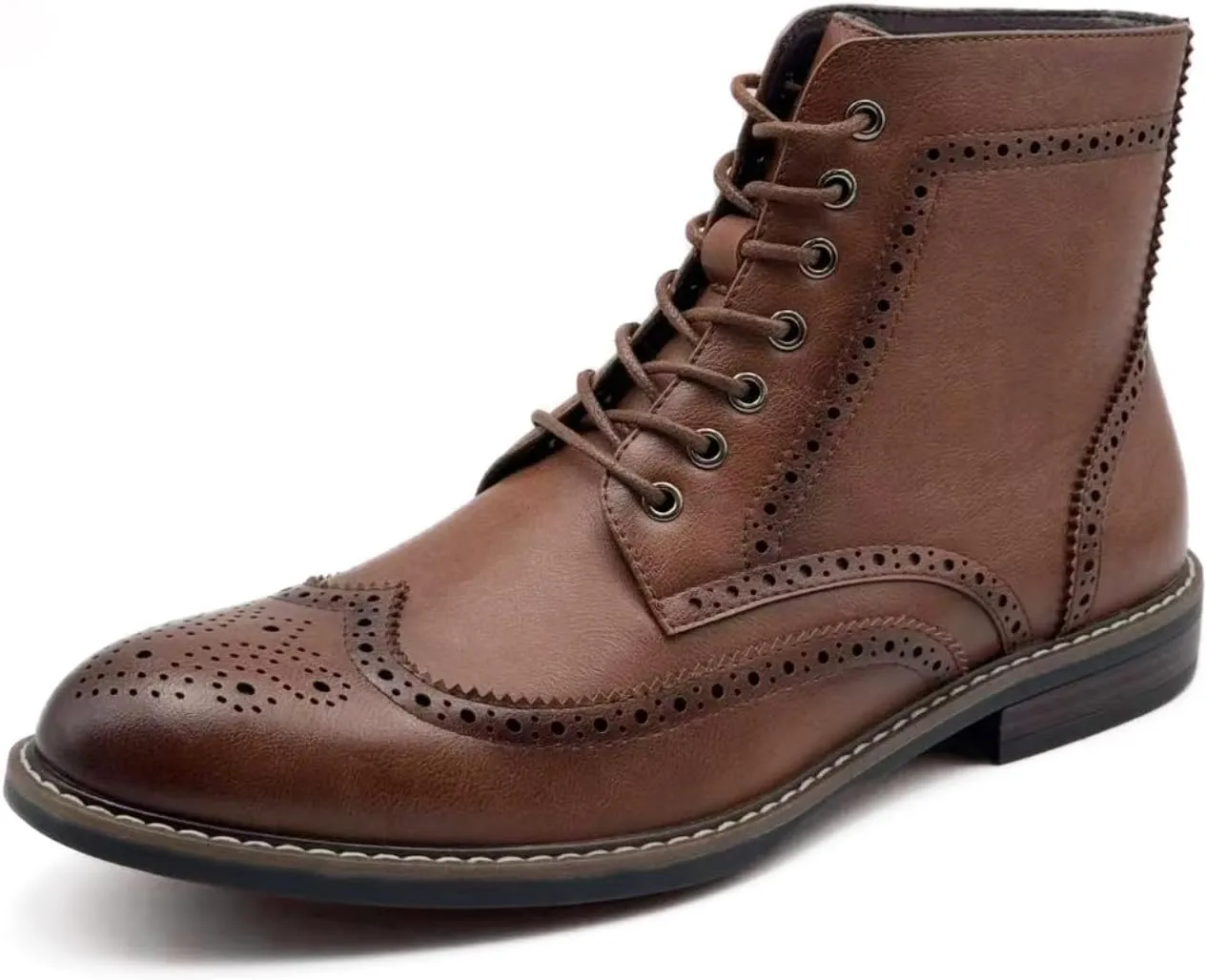Finishing & Sewing Men's Wingtip Toe Boots, Classic Brogue Style, Oxford Lace Up Dress Shoes