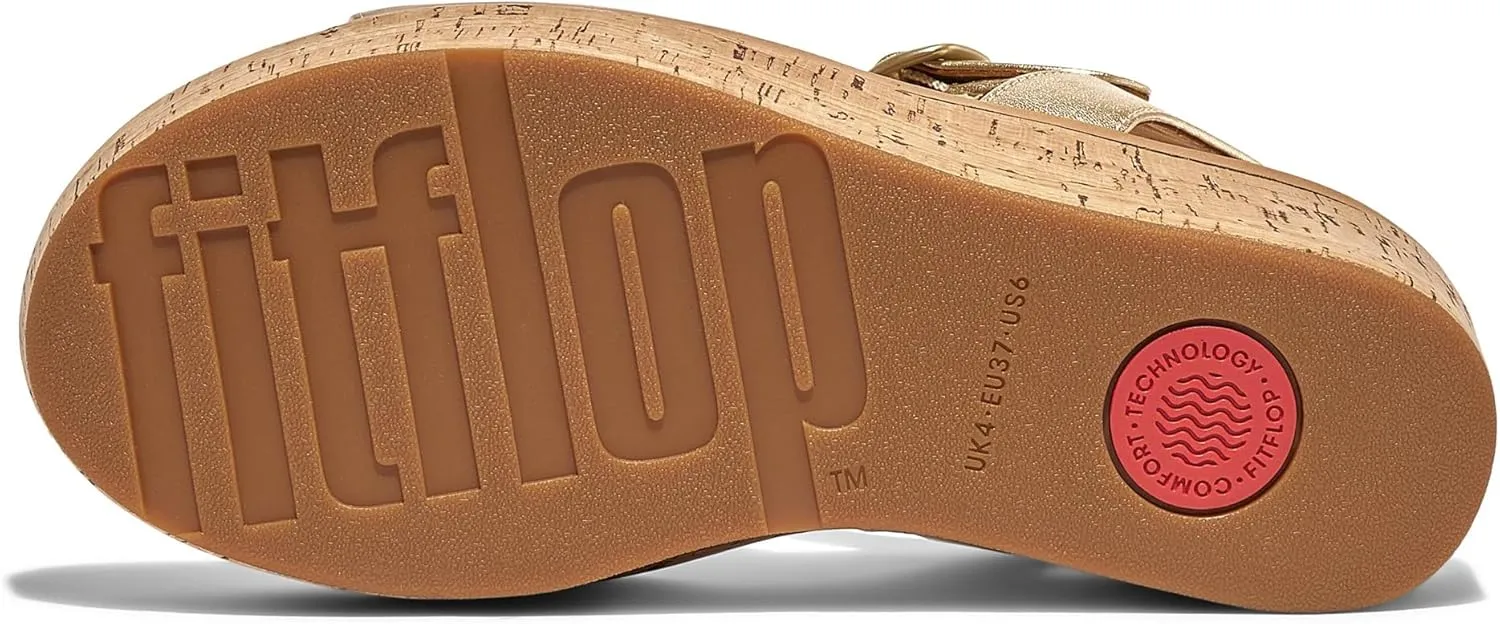 FitFlop Women's Eloise Cork-WRAP Leather Back-Strap Wedge Sandals