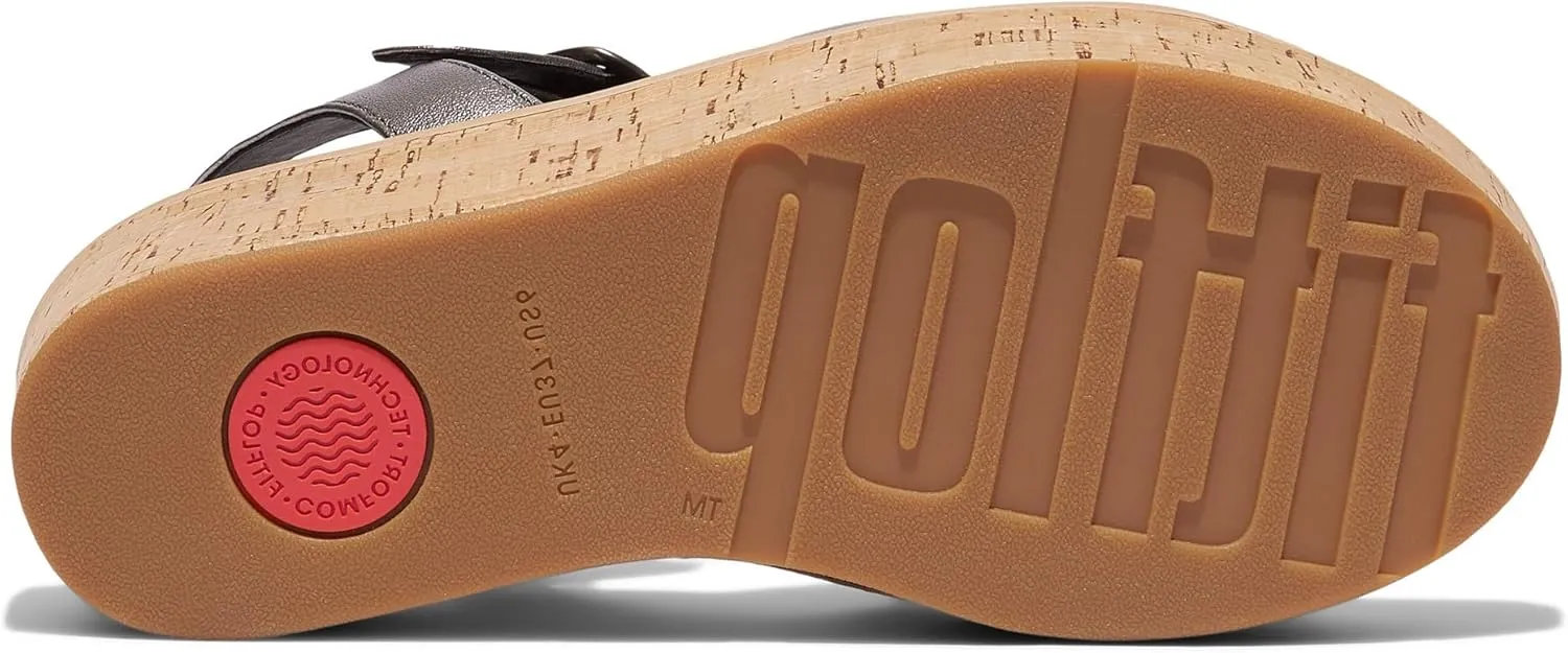 FitFlop Women's Eloise Cork-WRAP Leather Back-Strap Wedge Sandals