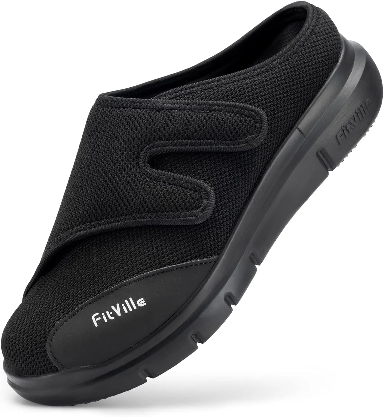 FitVille Diabetic Shoes for Men Slip-On Mules for Swollen Feet Extra Wide Adjustable Clogs Walking Shoes for Plantar Fasciitis Indoors Outdoors