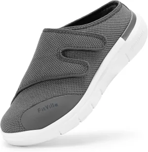 FitVille Diabetic Shoes for Men Slip-On Mules for Swollen Feet Extra Wide Adjustable Clogs Walking Shoes for Plantar Fasciitis Indoors Outdoors