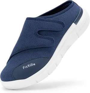 FitVille Diabetic Shoes for Men Slip-On Mules for Swollen Feet Extra Wide Adjustable Clogs Walking Shoes for Plantar Fasciitis Indoors Outdoors