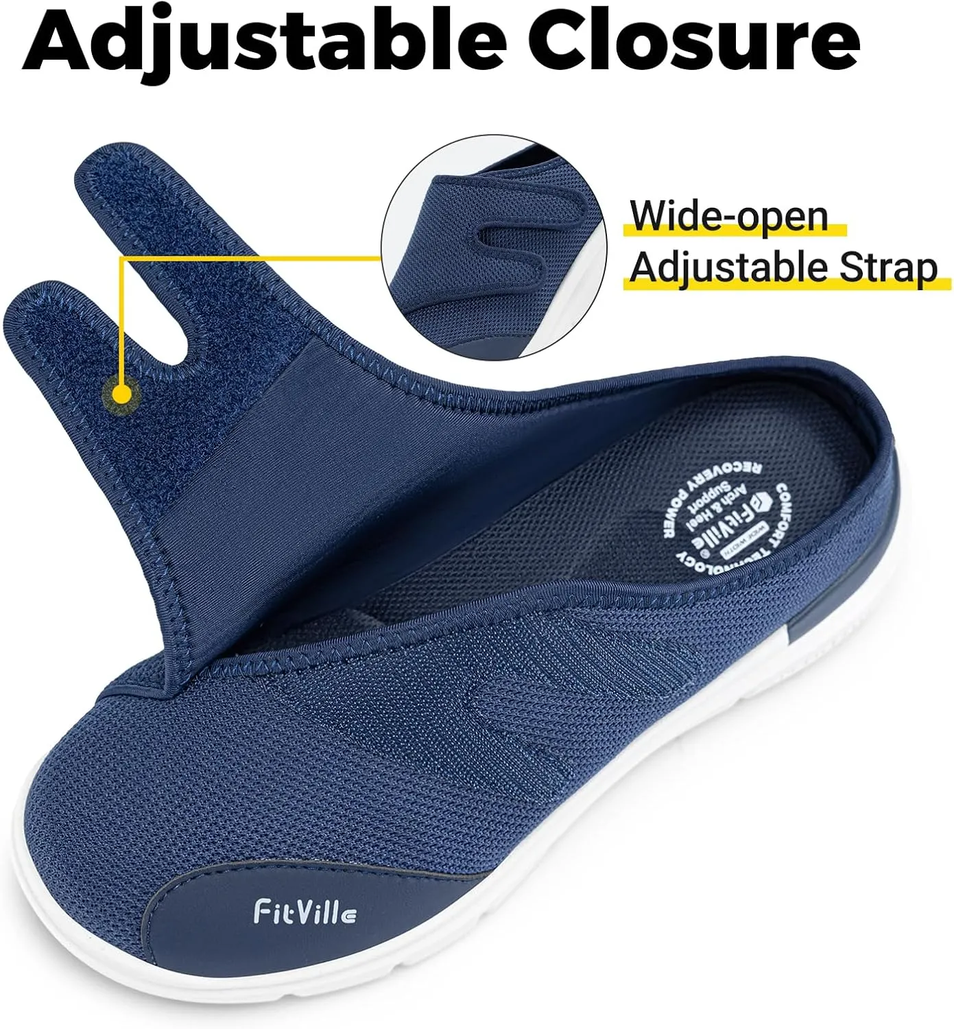 FitVille Diabetic Shoes for Men Slip-On Mules for Swollen Feet Extra Wide Adjustable Clogs Walking Shoes for Plantar Fasciitis Indoors Outdoors