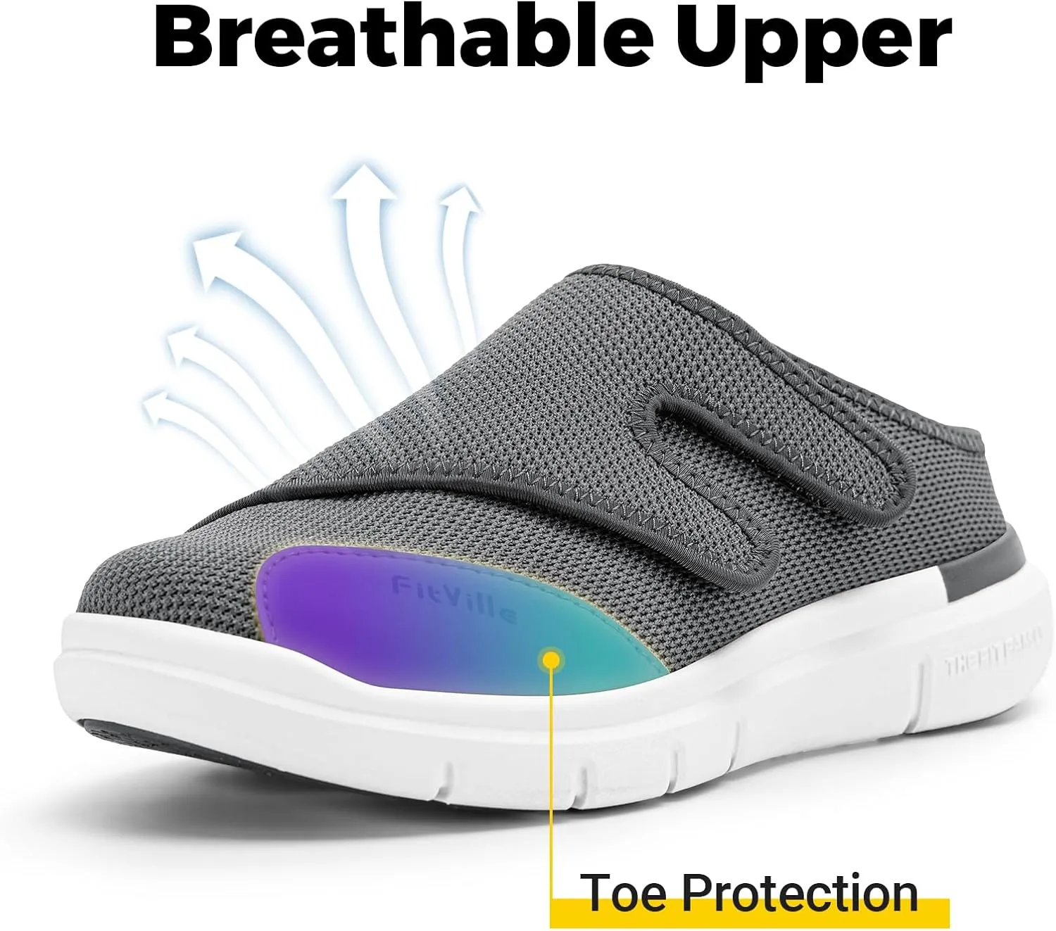 FitVille Diabetic Shoes for Men Slip-On Mules for Swollen Feet Extra Wide Adjustable Clogs Walking Shoes for Plantar Fasciitis Indoors Outdoors