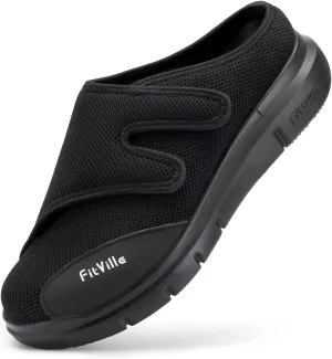 FitVille Diabetic Shoes for Men Slip-On Mules for Swollen Feet Extra Wide Adjustable Clogs Walking Shoes for Plantar Fasciitis Indoors Outdoors