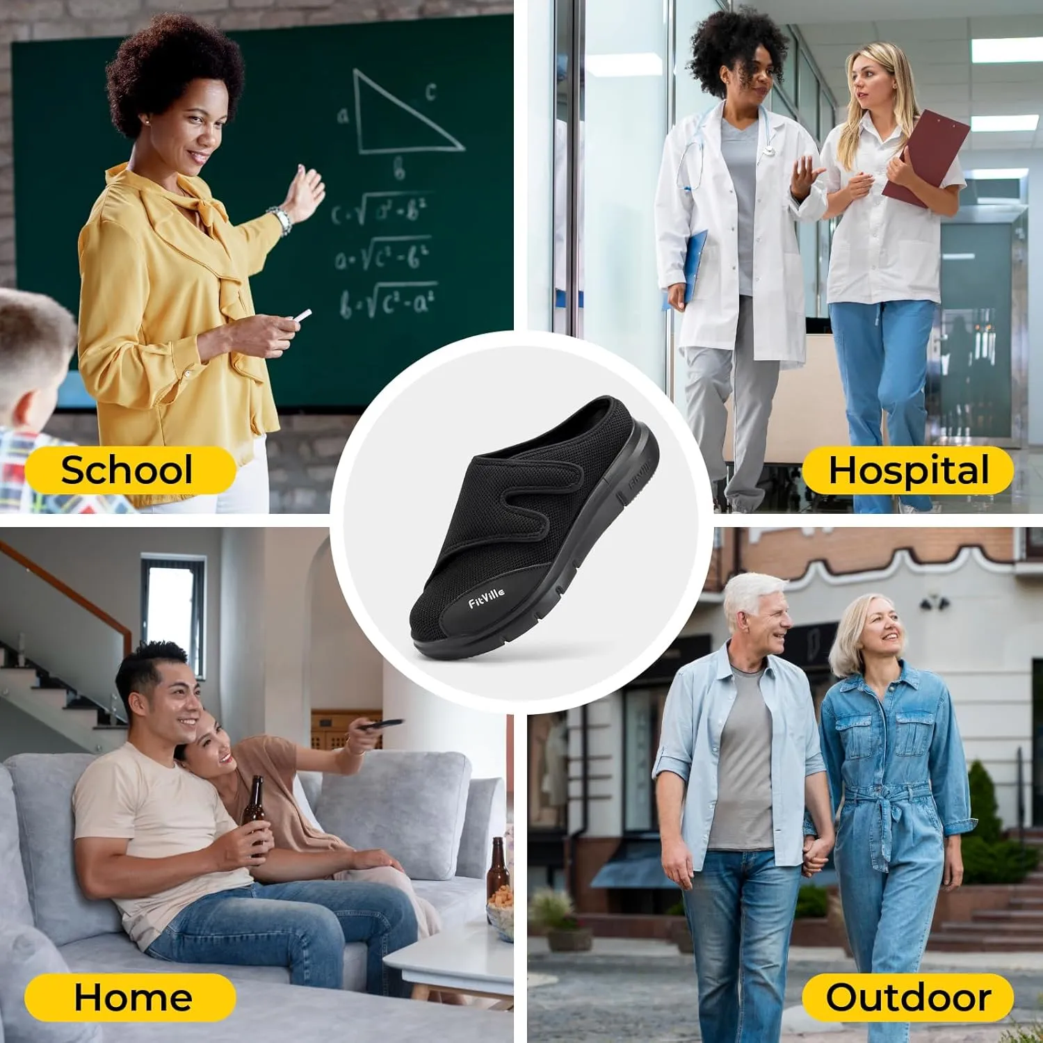FitVille Diabetic Shoes for Men Slip-On Mules for Swollen Feet Extra Wide Adjustable Clogs Walking Shoes for Plantar Fasciitis Indoors Outdoors