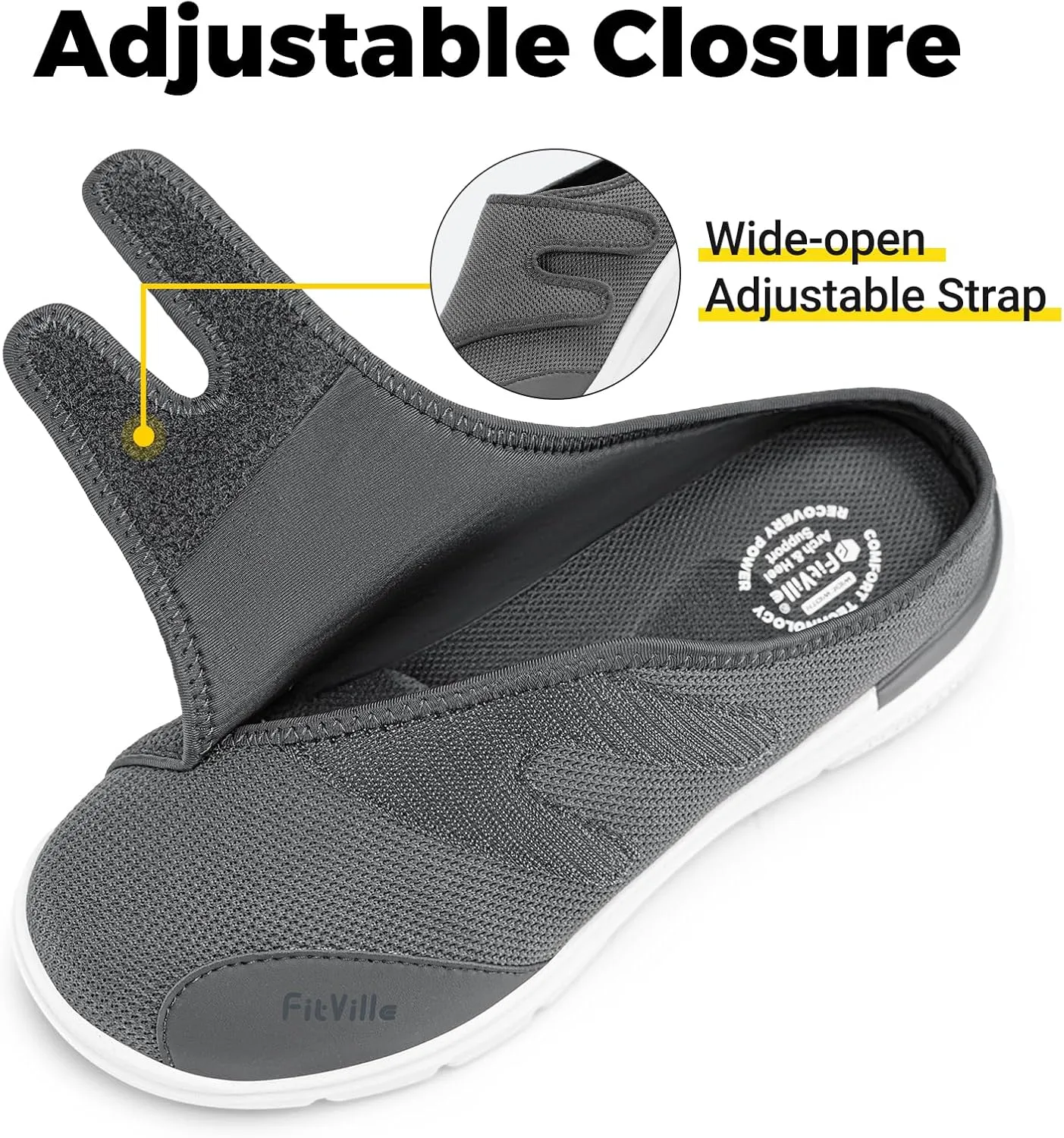 FitVille Diabetic Shoes for Men Slip-On Mules for Swollen Feet Extra Wide Adjustable Clogs Walking Shoes for Plantar Fasciitis Indoors Outdoors