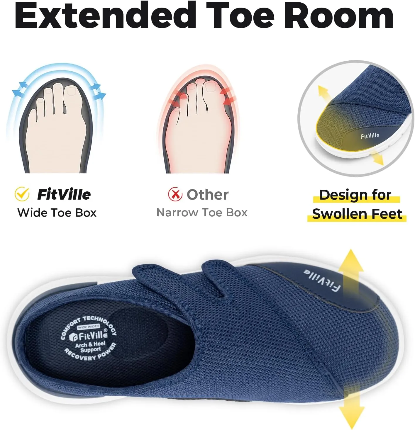 FitVille Diabetic Shoes for Men Slip-On Mules for Swollen Feet Extra Wide Adjustable Clogs Walking Shoes for Plantar Fasciitis Indoors Outdoors