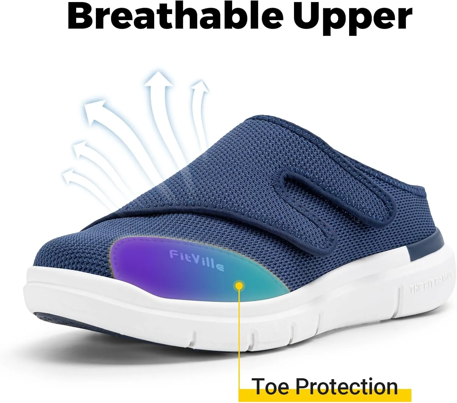 FitVille Diabetic Shoes for Men Slip-On Mules for Swollen Feet Extra Wide Adjustable Clogs Walking Shoes for Plantar Fasciitis Indoors Outdoors