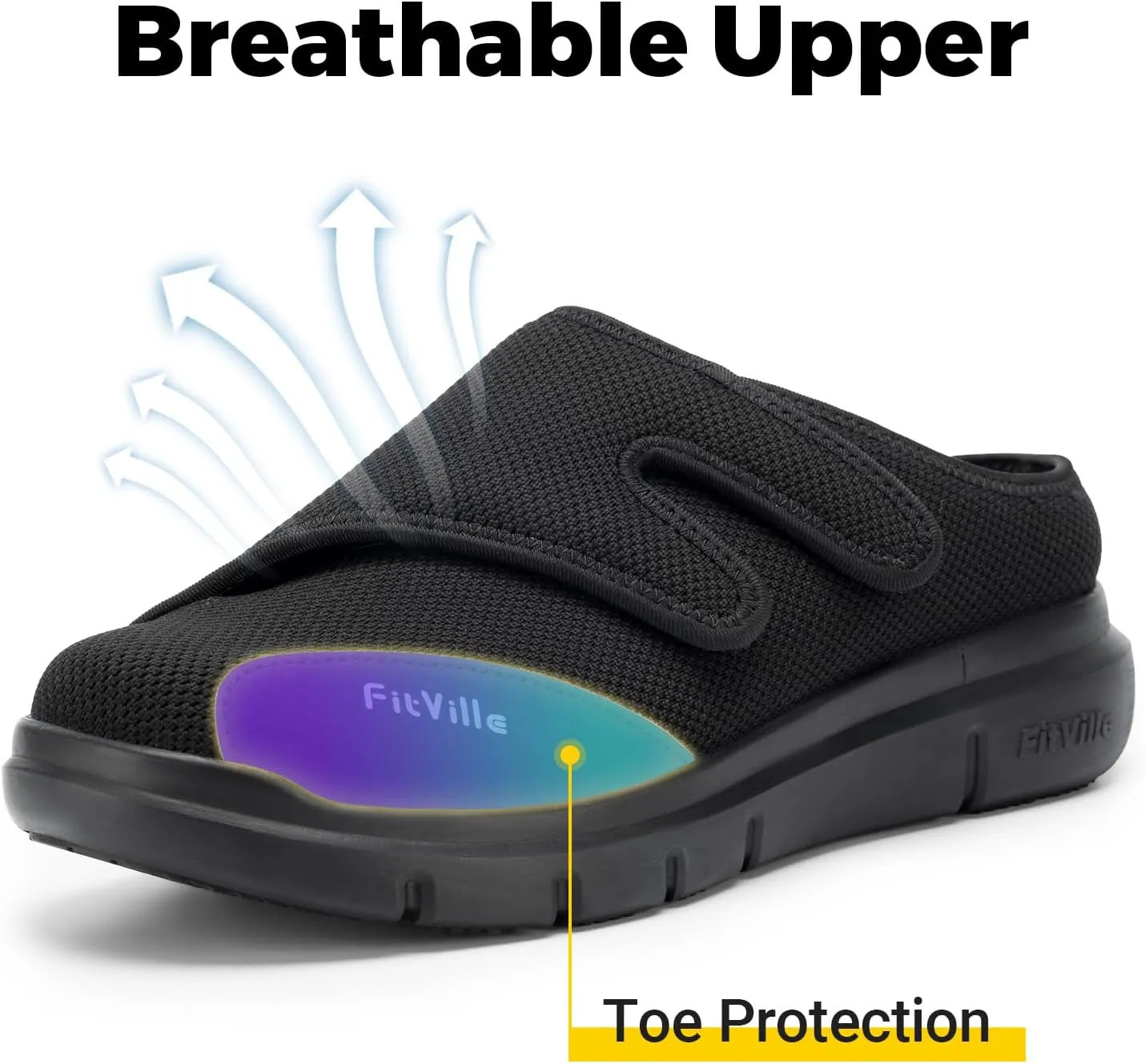 FitVille Diabetic Shoes for Men Slip-On Mules for Swollen Feet Extra Wide Adjustable Clogs Walking Shoes for Plantar Fasciitis Indoors Outdoors