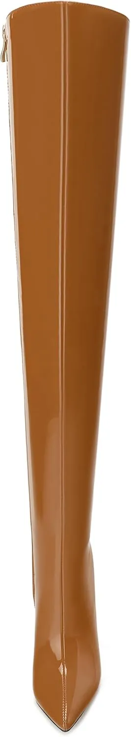 FOGEENA Over the Knee Boots for Women Stiletto High Heel Patent Leather Pointed Toe Zipper 4.7 Inch Thigh High Boots Fashion Sexy Dating Party Fall Winter Boots