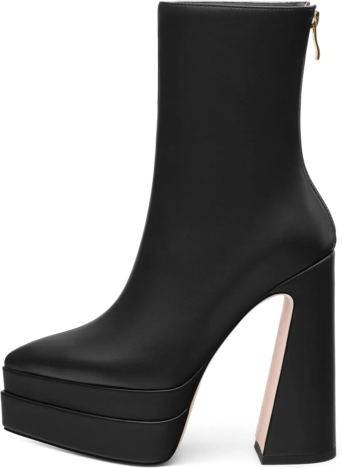 FOGEENA Platform Ankle Boots for Women Chunky Block Heel Pointed Toe Zipper 5.9 Inch Heeled Fall Boots Fashion Dating Party Evening Short Booties