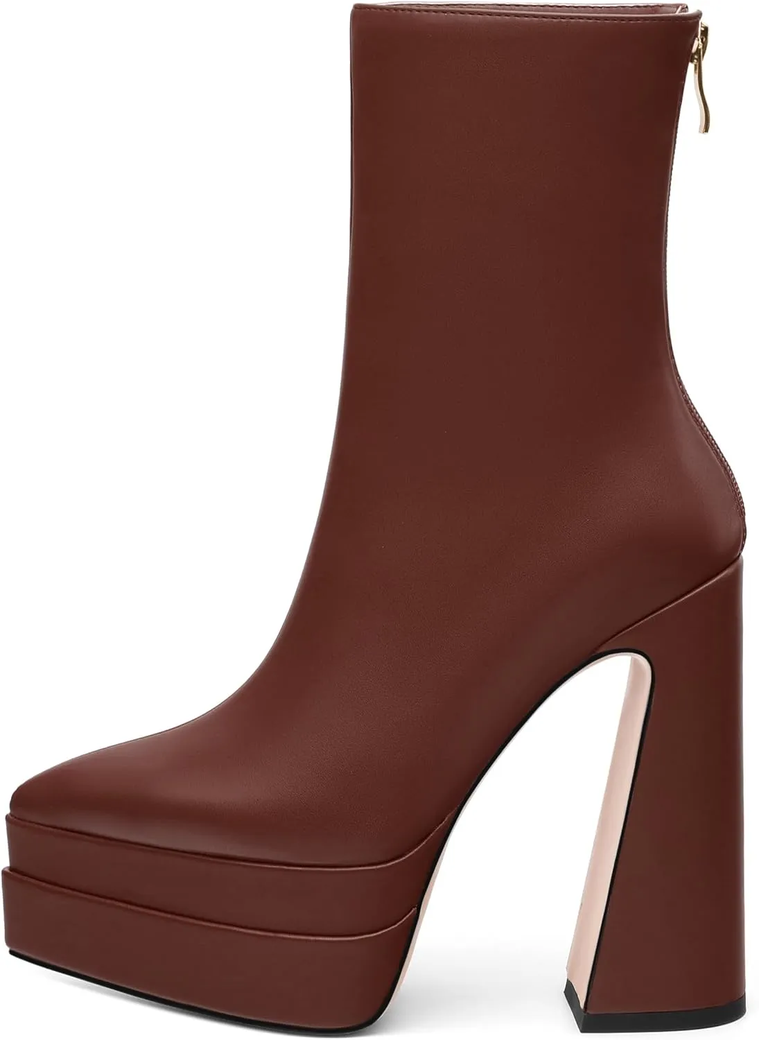 FOGEENA Platform Ankle Boots for Women Chunky Block Heel Pointed Toe Zipper 5.9 Inch Heeled Fall Boots Fashion Dating Party Evening Short Booties