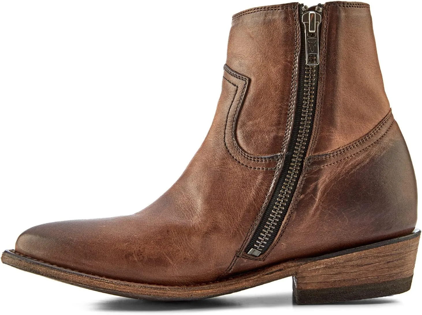 Frye Billy Inside Zip Booties for Women Crafted from Antiqued Leather with Wellington Stitchwork, Brass Hardware - 5 ¾” Shaft