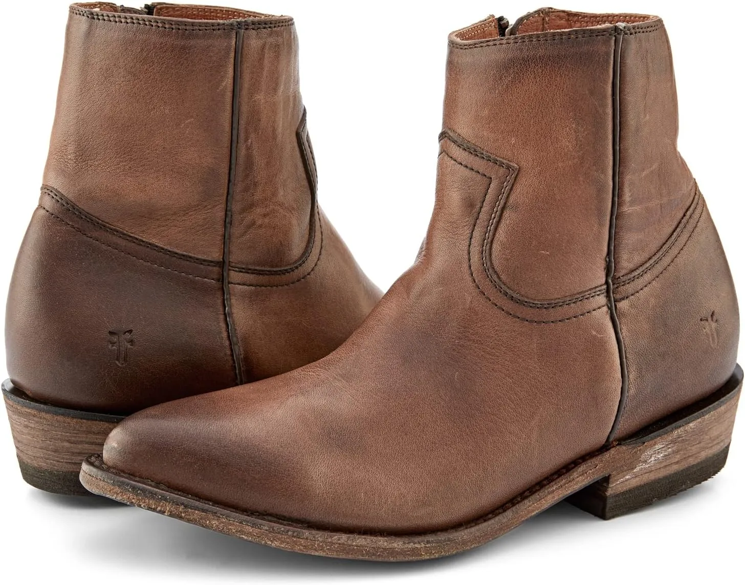 Frye Billy Inside Zip Booties for Women Crafted from Antiqued Leather with Wellington Stitchwork, Brass Hardware - 5 ¾” Shaft